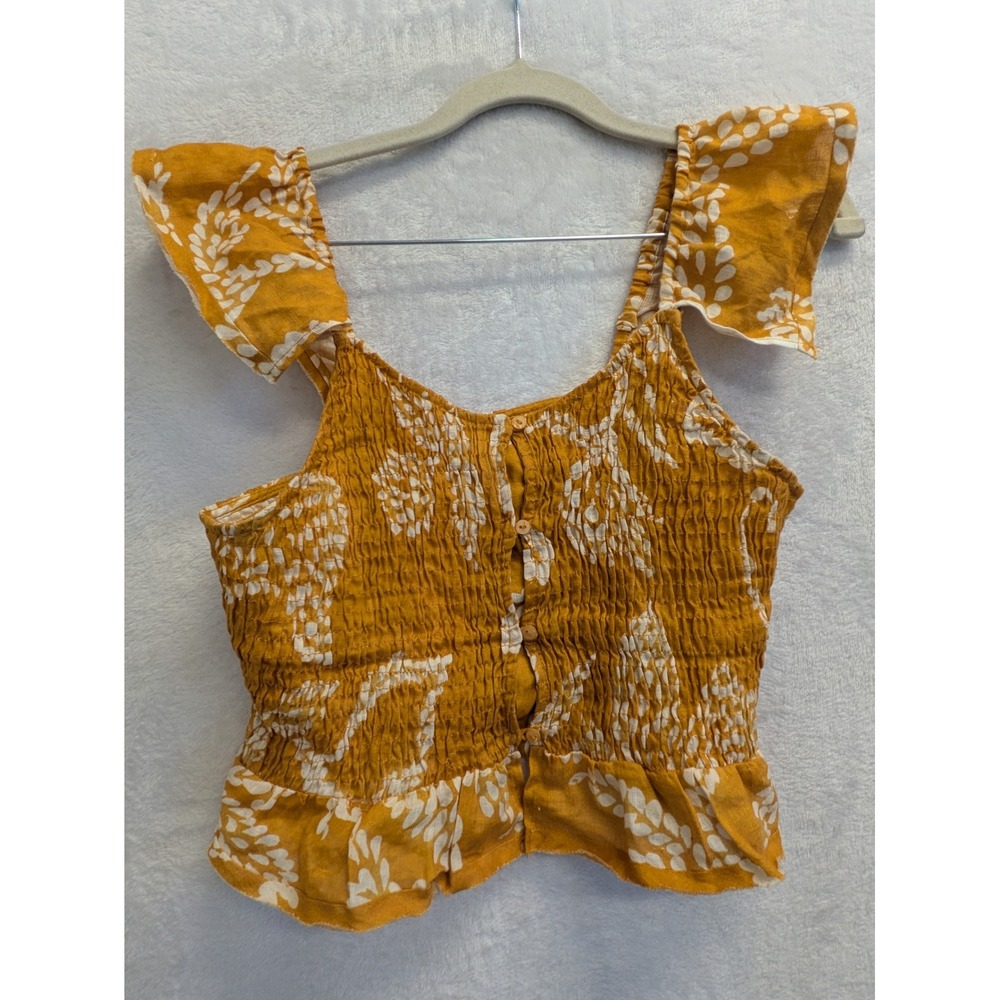 Zara Smocked Crop Top Yellow‎ Floral Flutter Sleeve Size 13-14 Women's